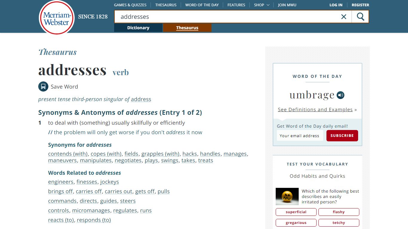188 Synonyms of ADDRESSES | Merriam-Webster Thesaurus